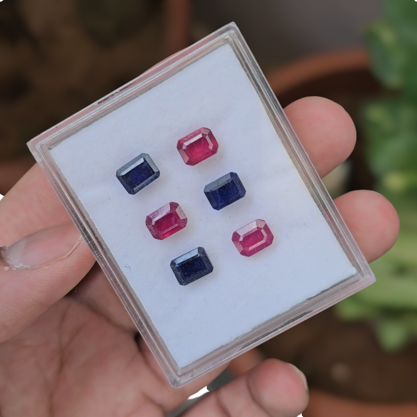 6 Pcs Of Natural Ruby & Sapphire Faceted Gemstone | Shape: Rectangle | Size:8x6mm - The LabradoriteKing