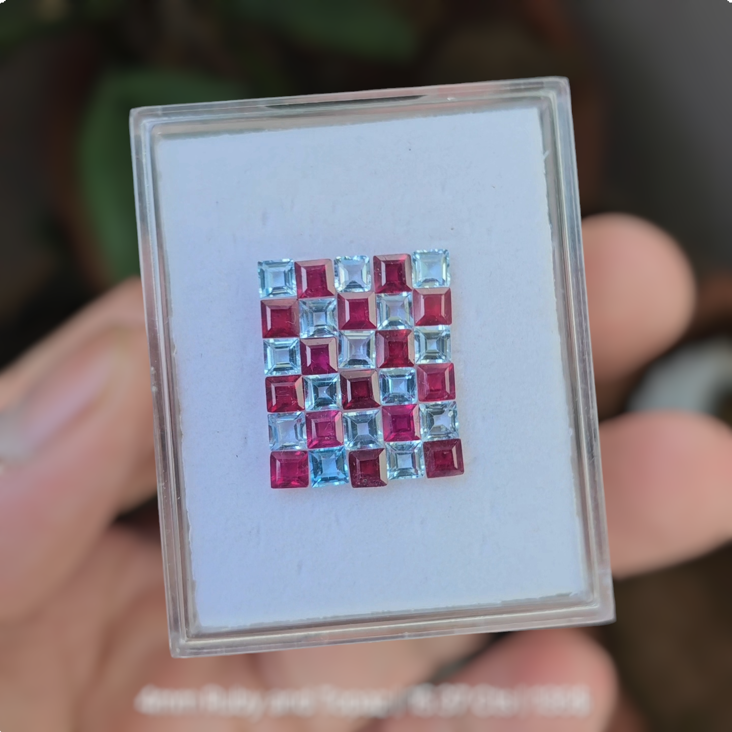 30 Pcs Of Natural Ruby & Blue Topaz Faceted Gemstone | Shape: Square | Size:4mm