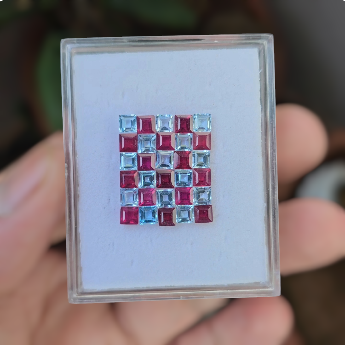 30 Pcs Of Natural Ruby & Blue Topaz Faceted Gemstone | Shape: Square | Size:4mm