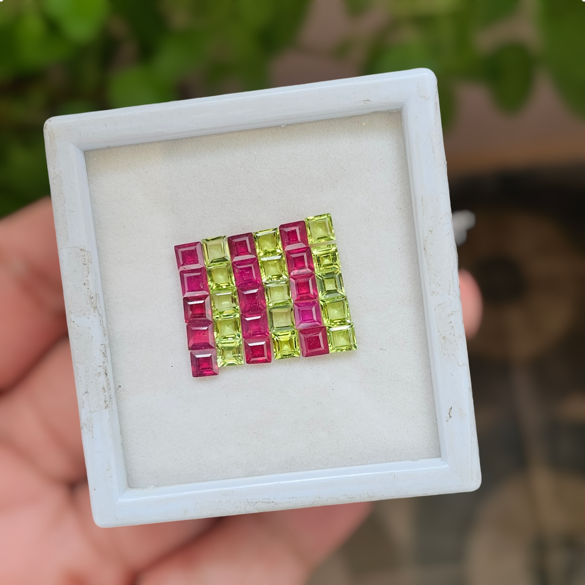 30 Pcs Of Natural Ruby & Peridot Faceted | Shape: Square | Size: 4mm