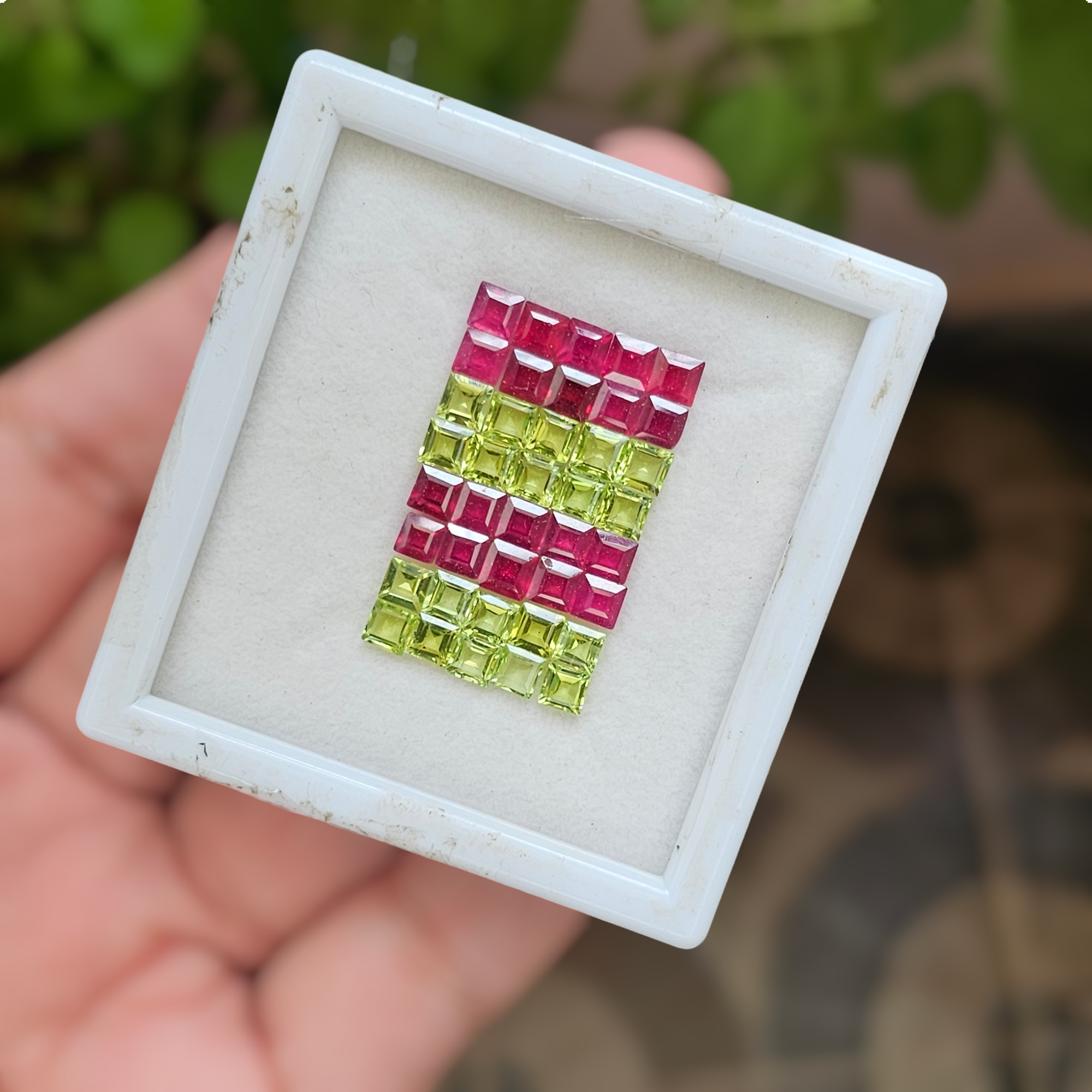 40 Pcs Of Natural Ruby & Peridot Faceted | Shape: Square | Size: 4mm