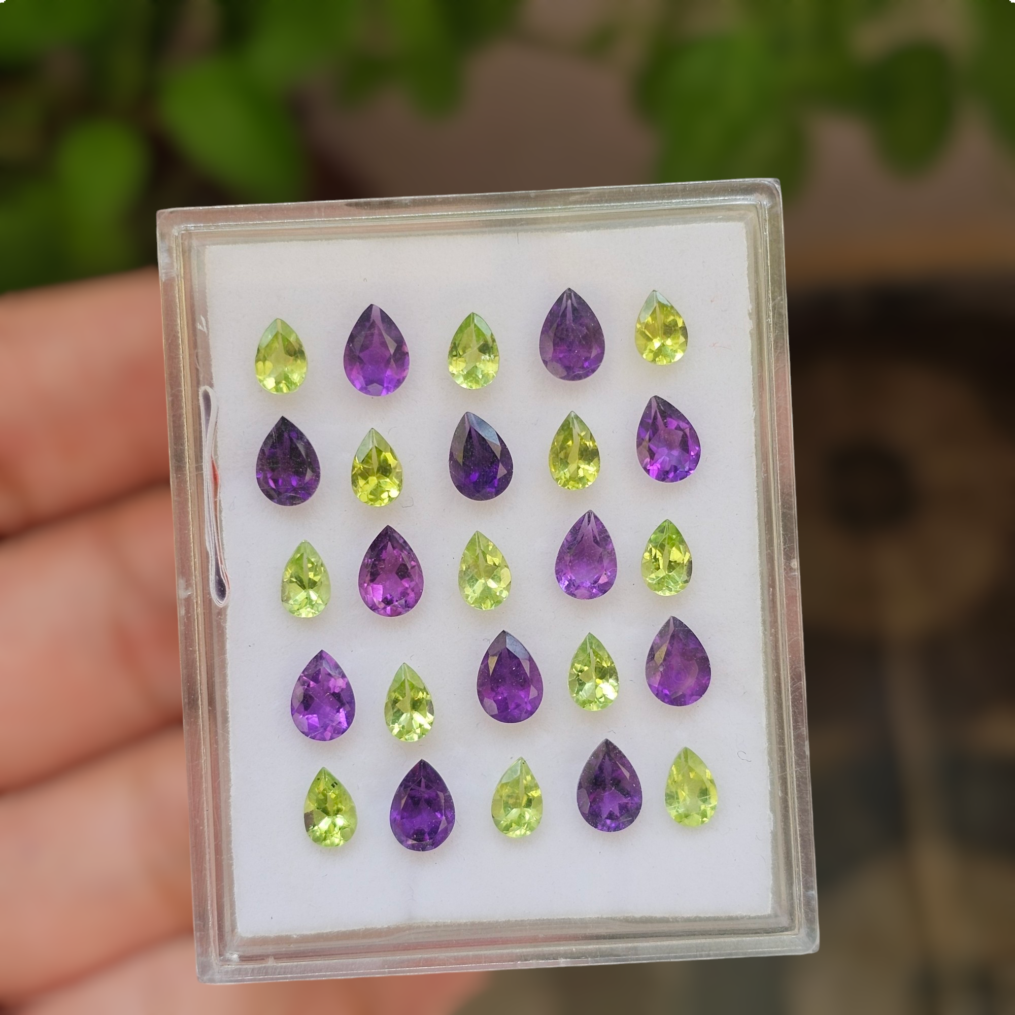 25 Pcs Of Natural Peridot & Amethyst  Faceted | Shape: Pear  | Size: 6-7mm