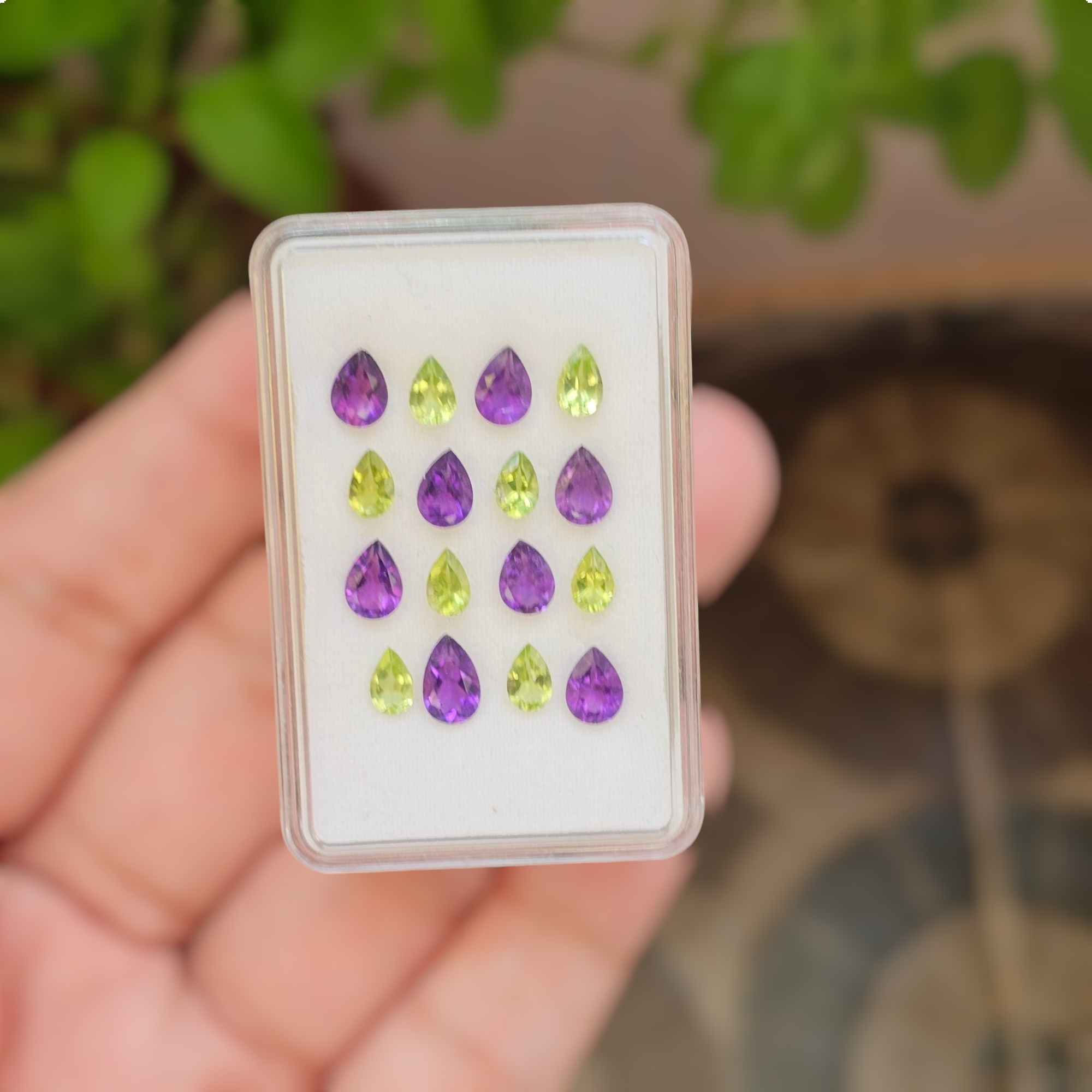 16 Pcs Of Natural Peridot & Amethyst  Faceted | Shape: Pear  | Size: 6-8mm - The LabradoriteKing