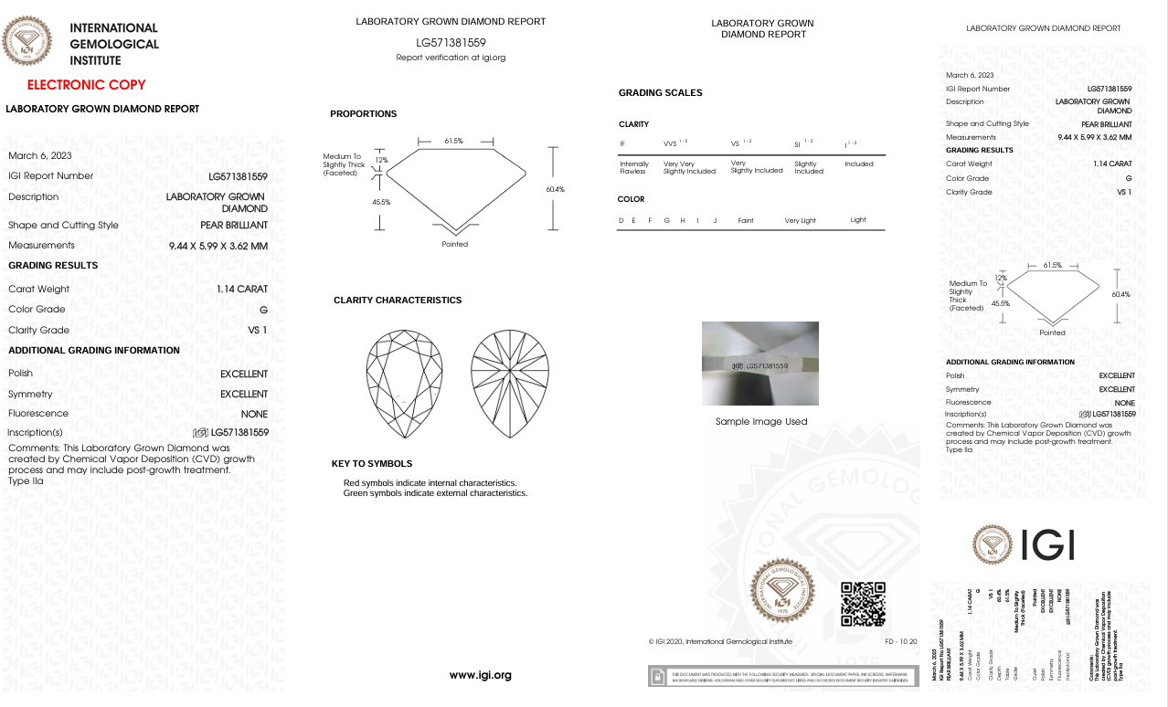 Lab Diamond Pear Cut | EX Cut | VS1  | G Color | IGI Certified with Engraving - The LabradoriteKing