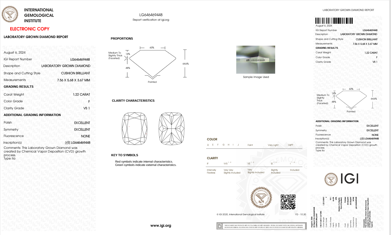 Lab Diamond Cushion Cut | EX Cut | VS1  | F Color | IGI Certified with Engraving - The LabradoriteKing