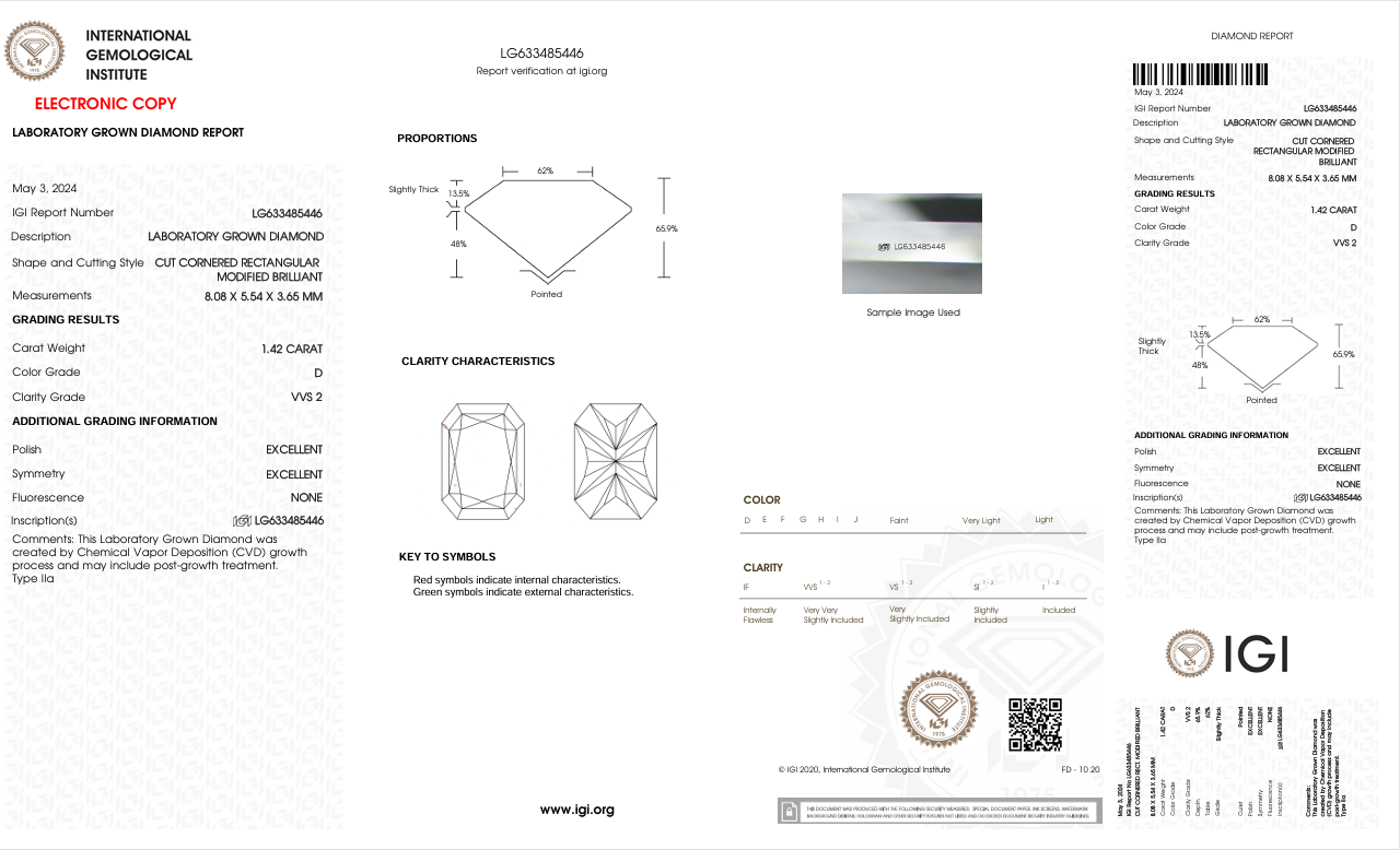 Lab Diamond Radiant Cut | EX Cut | VVS2  | D Color | IGI Certified with Engraving (Copy) - The LabradoriteKing
