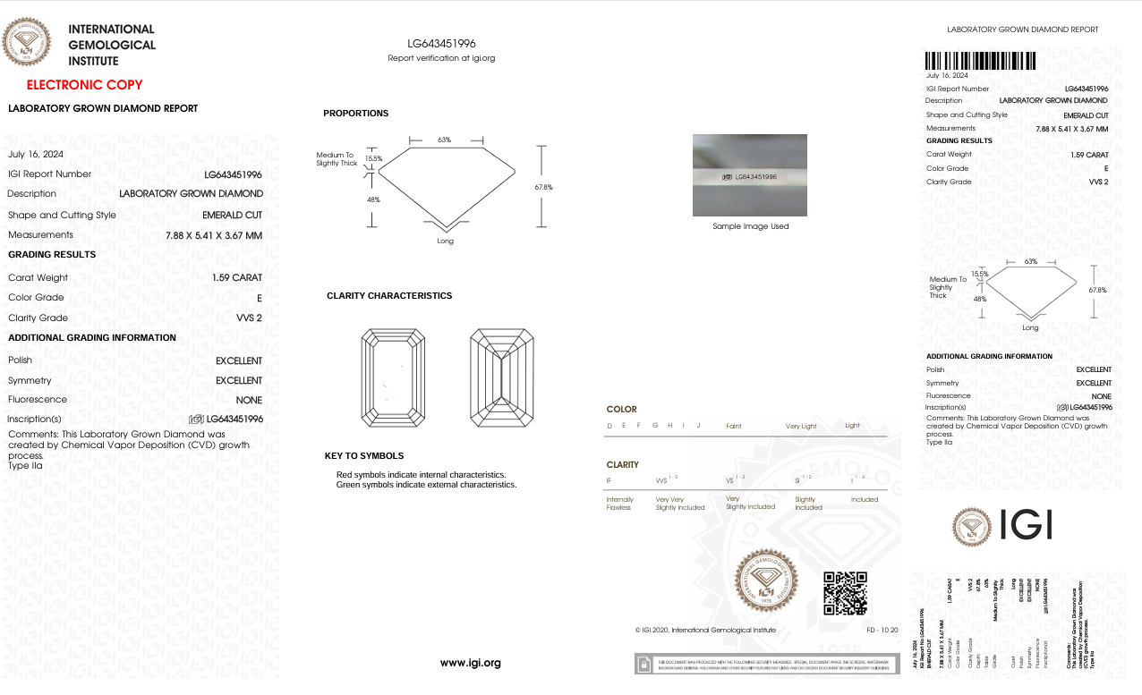 Lab Diamond Emerald Cut | EX Cut | VVS2  | E Color | IGI Certified with Engraving - The LabradoriteKing