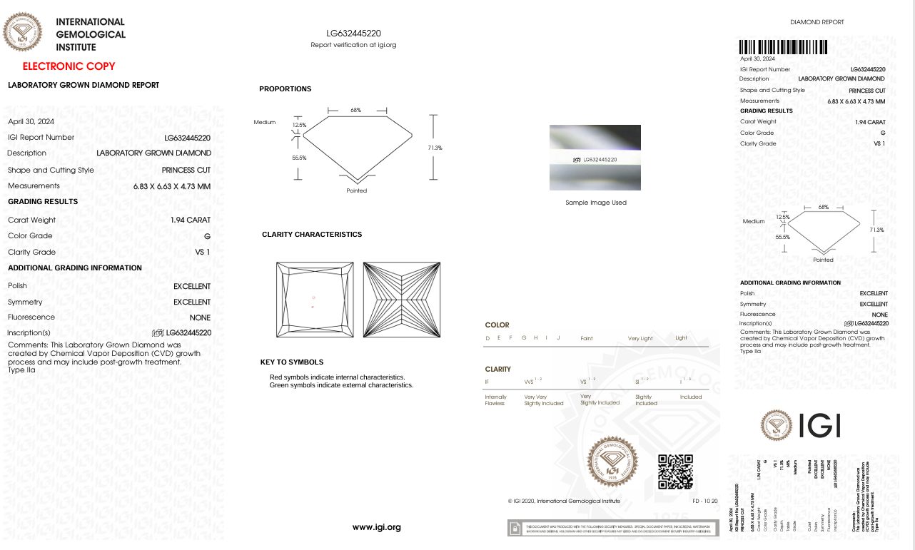 Lab Diamond Princess Cut | EX Cut | VS1 | G Color | IGI Certified with Engraving - The LabradoriteKing