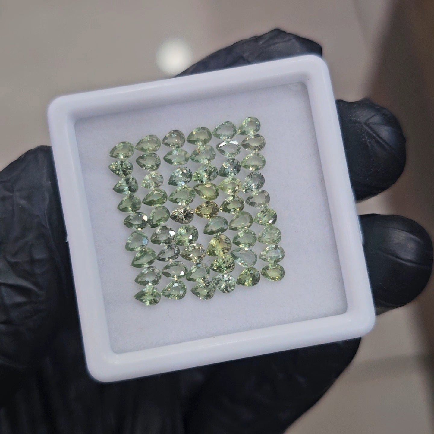 54Pcs of Natural Green Sapphire Faceted  | Pear | Size: 4x3mm