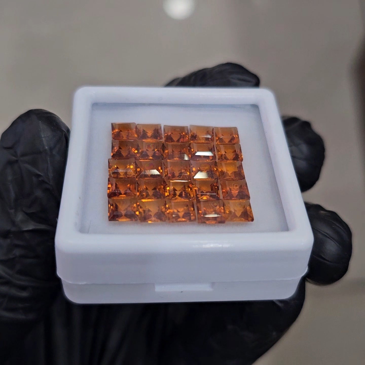 25Pcs of Natural Orange Garnet Faceted | Square | Size: 5mm