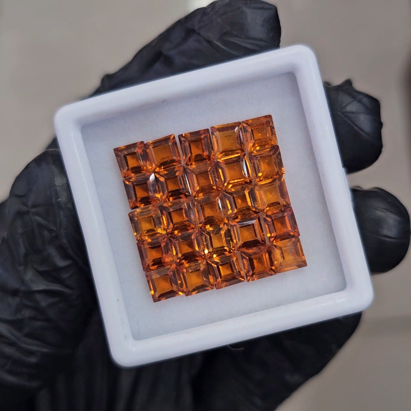 25Pcs of Natural Orange Garnet Faceted | Square | Size: 5mm