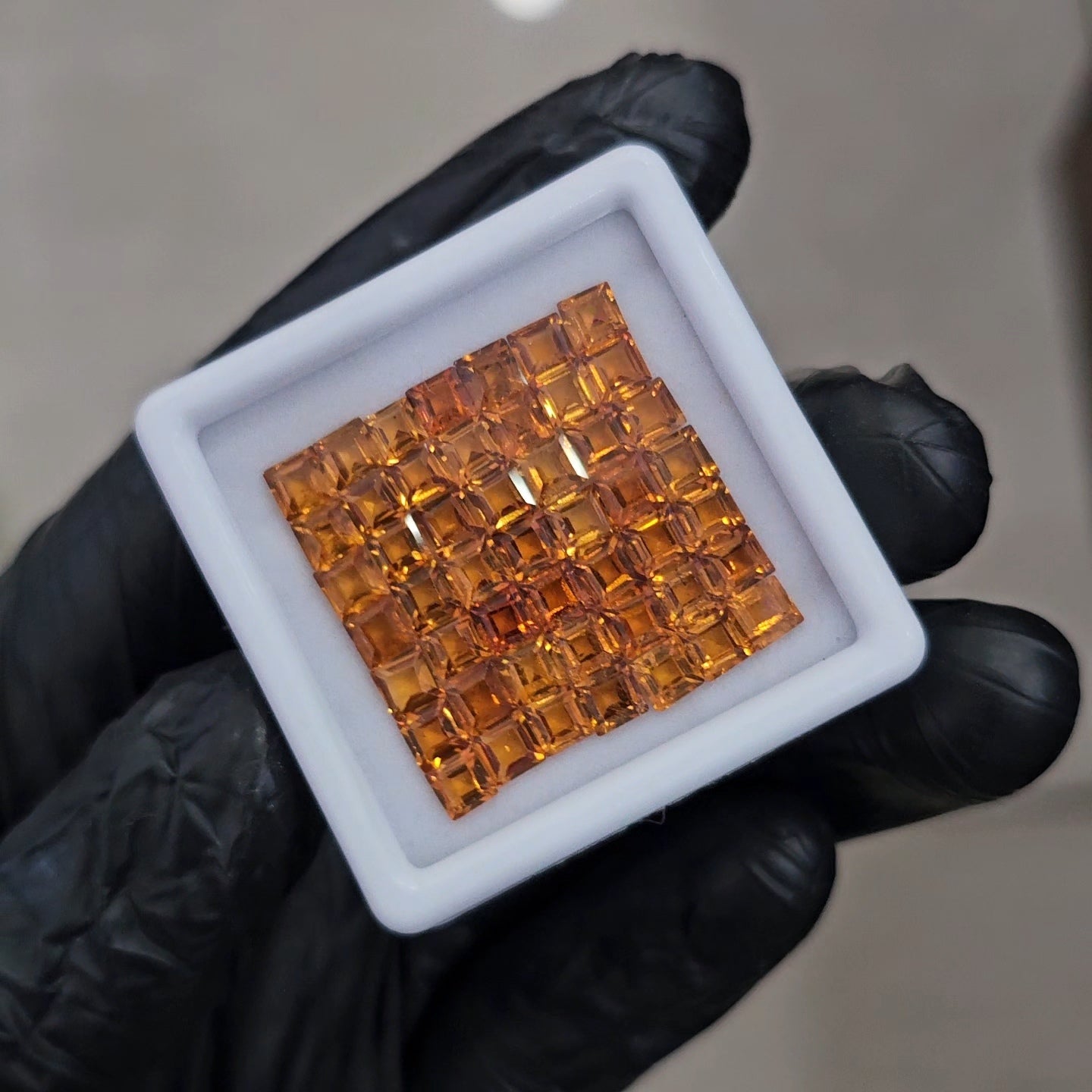 49Pcs of Natural Orange Garnet Faceted | Square | Size: 4mm