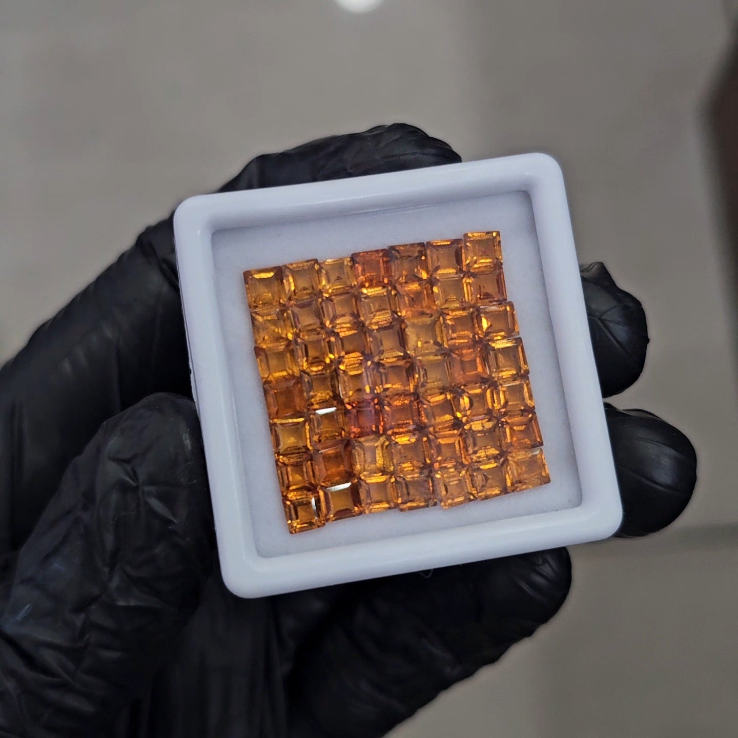 49Pcs of Natural Orange Garnet Faceted | Square | Size: 4mm