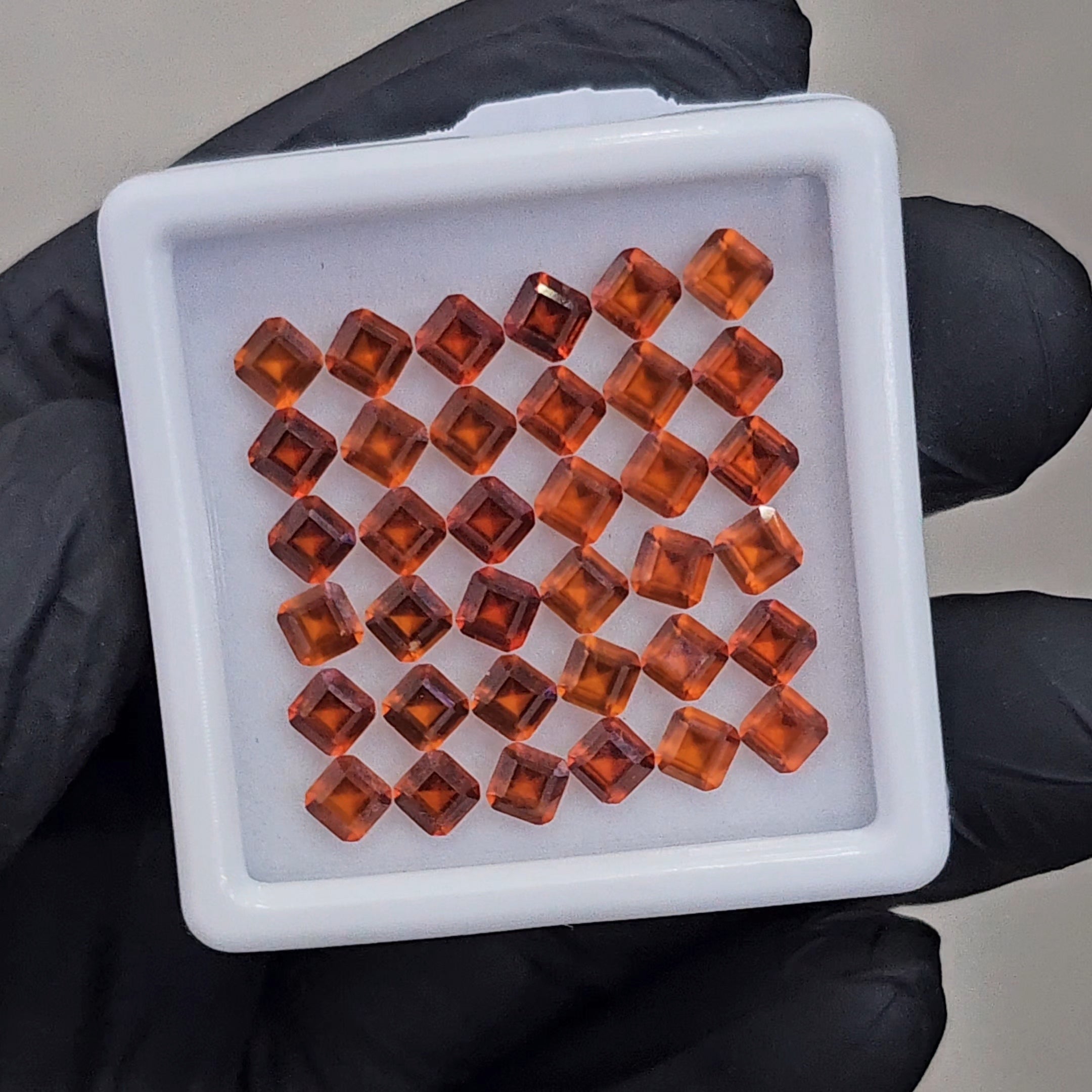 36Pcs of Natural Orange Garnet Faceted | Square | Size: 4mm