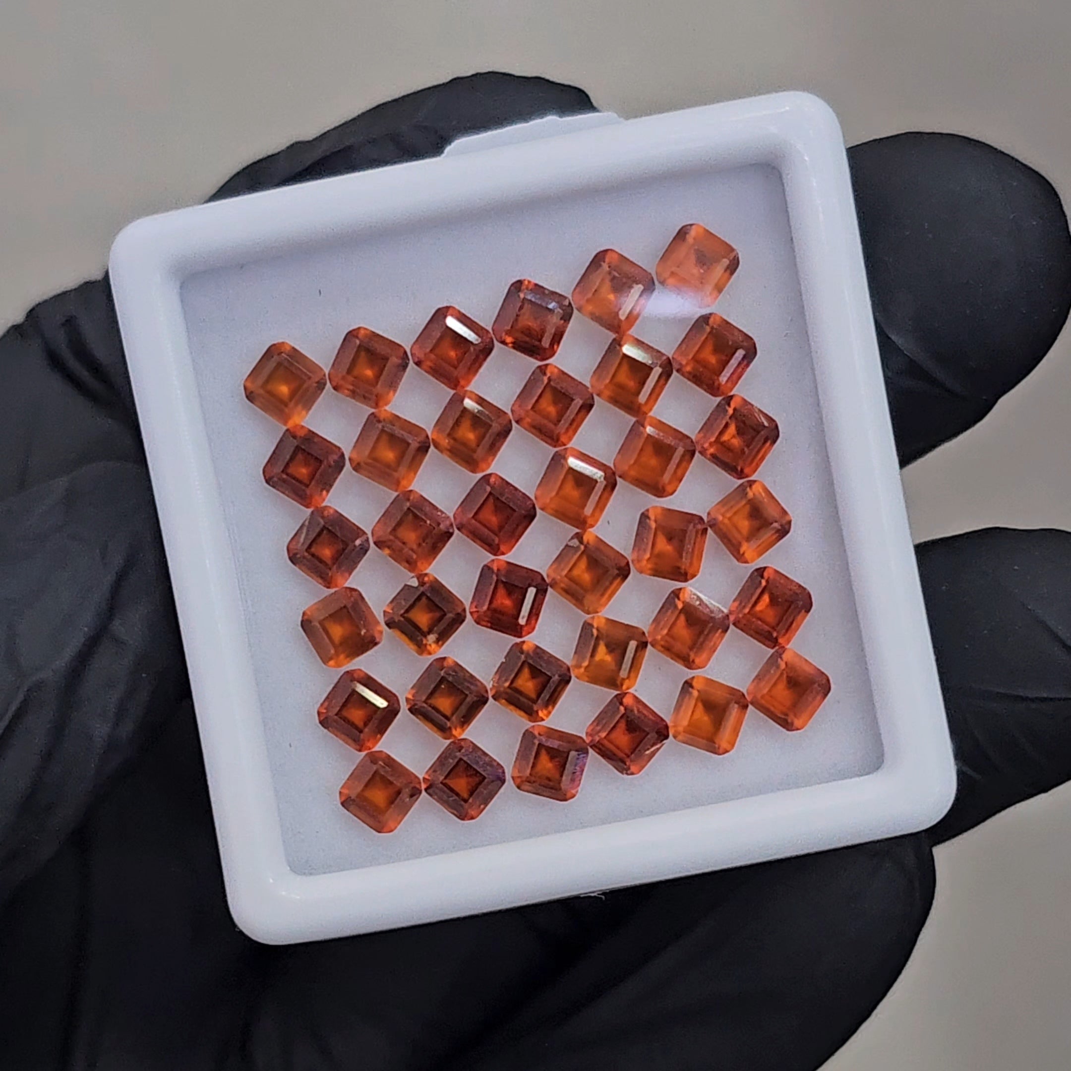 36Pcs of Natural Orange Garnet Faceted | Square | Size: 4mm