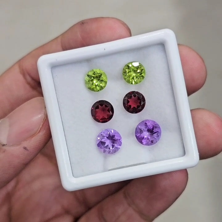 1 Box of  Natural Peridot, Amethyst & Mozambique Garnet Faceted | Round | Size: 7-8mm