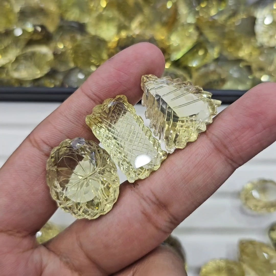 1 Pc Natural Citrine / Lemon Quartz Mughal Carving | 22–35mm | Random Pick