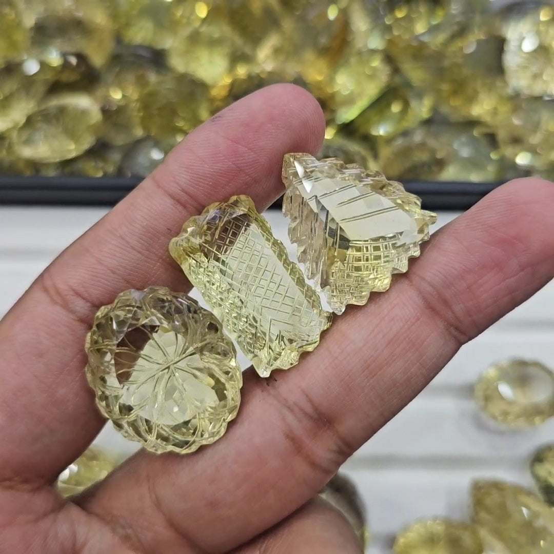 1 Pc Natural Citrine / Lemon Quartz Mughal Carving | 22–35mm | Random Pick