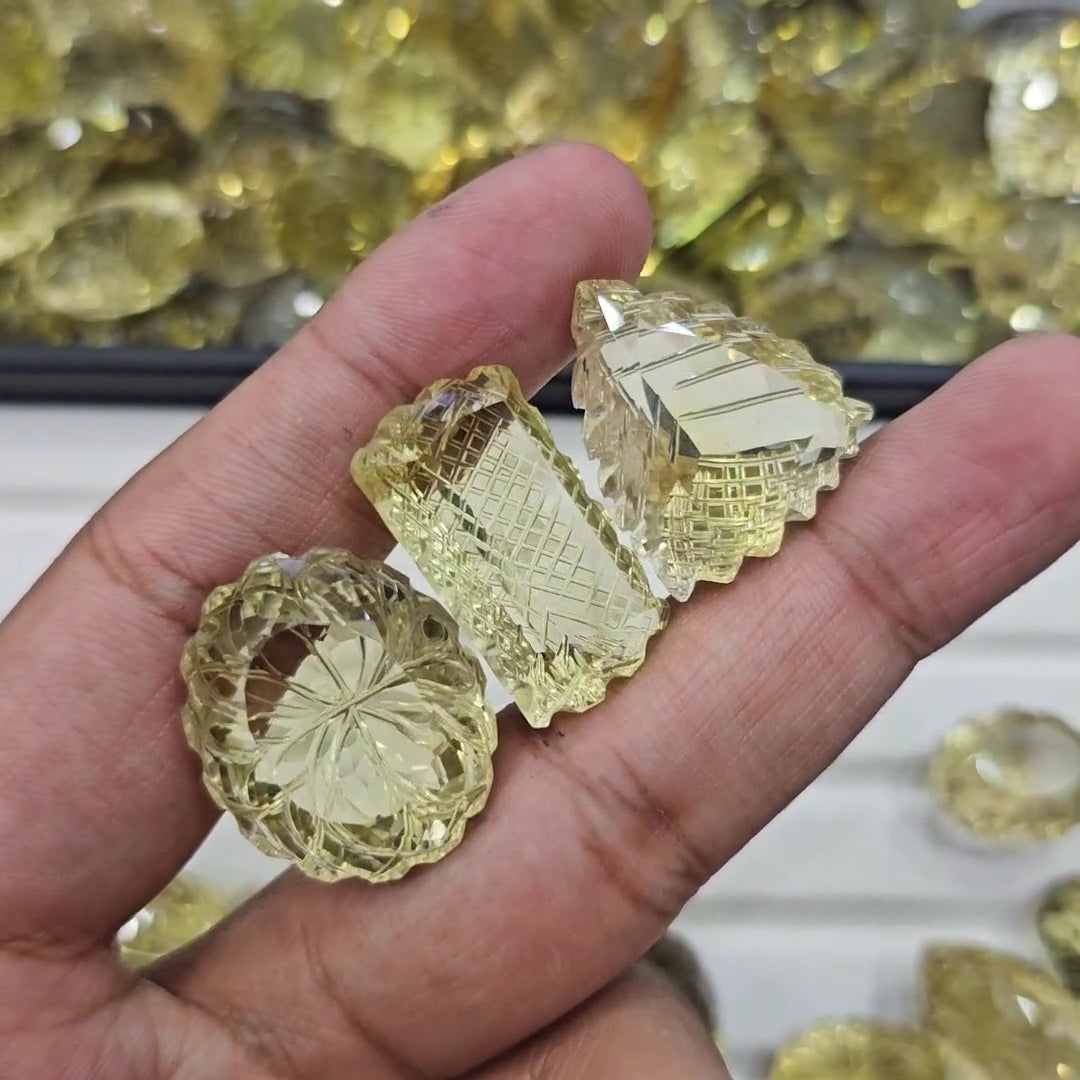 1 Pc Natural Citrine / Lemon Quartz Mughal Carving | 22–35mm | Random Pick