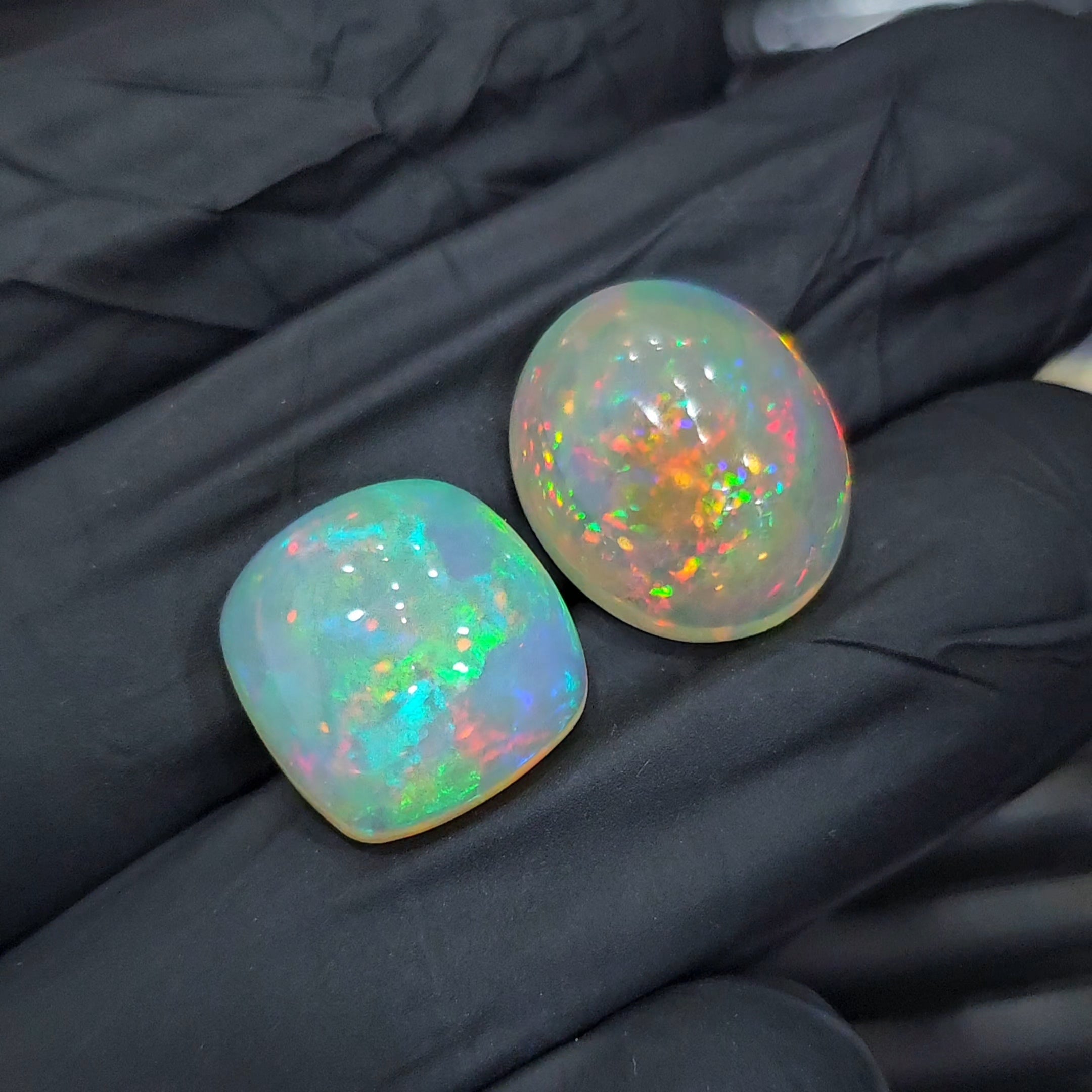 2pcs Natural Ethiopian Opal Cabochon | Oval & Rectangle | Size: 13-15mm