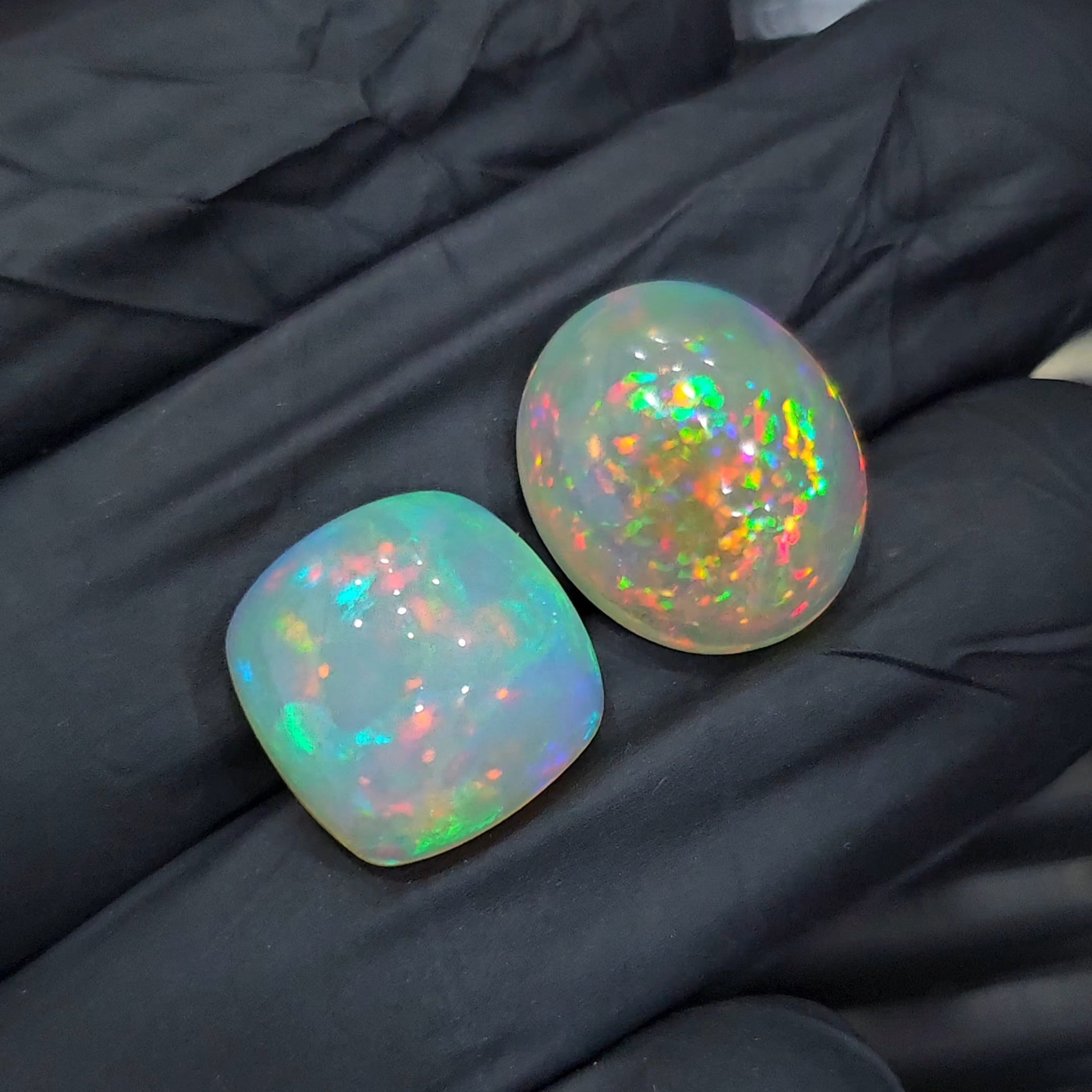 2pcs Natural Ethiopian Opal Cabochon | Oval & Rectangle | Size: 13-15mm