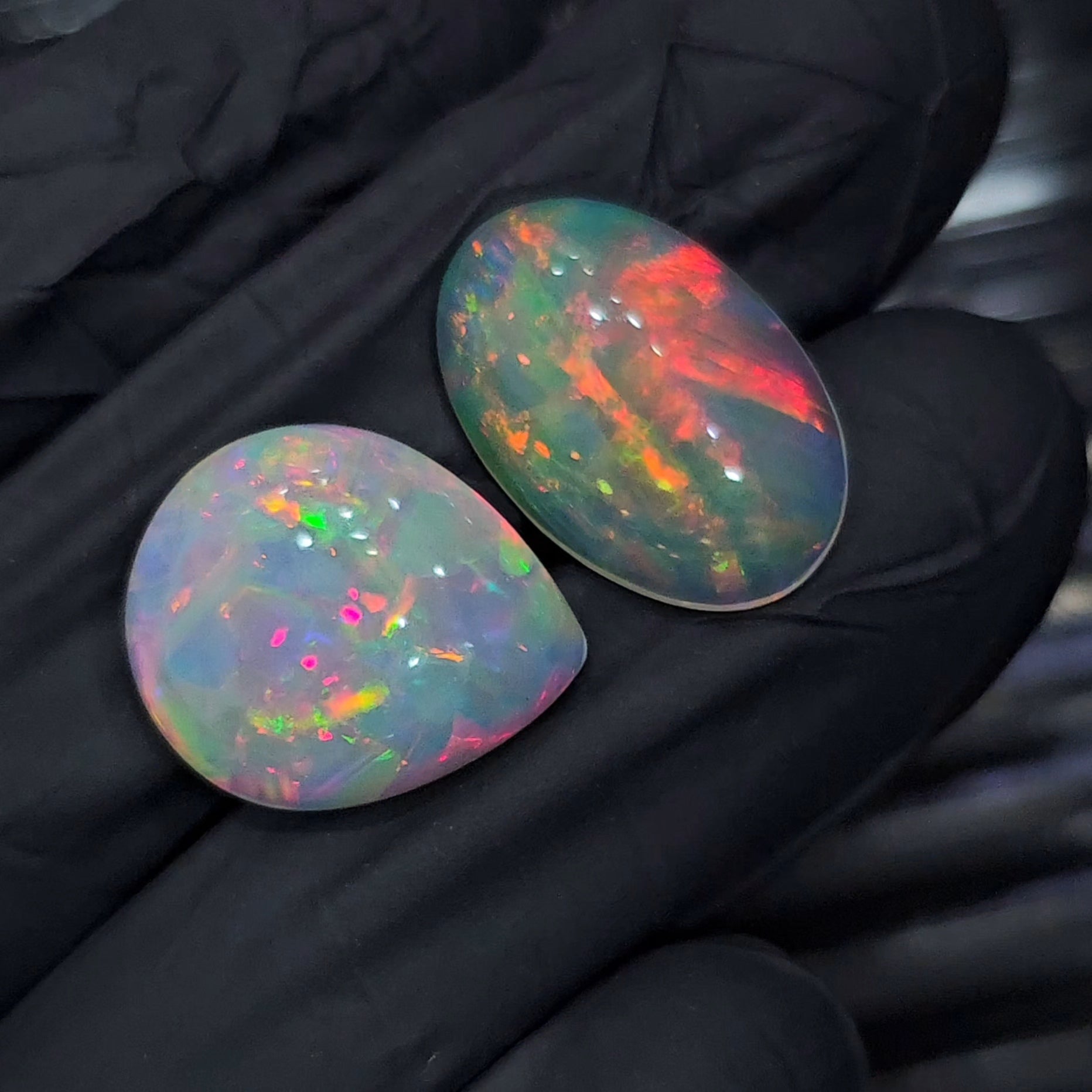 2pcs Natural Ethiopian Opal Cabochon | Oval & Teardrop | Size: 18-19mm