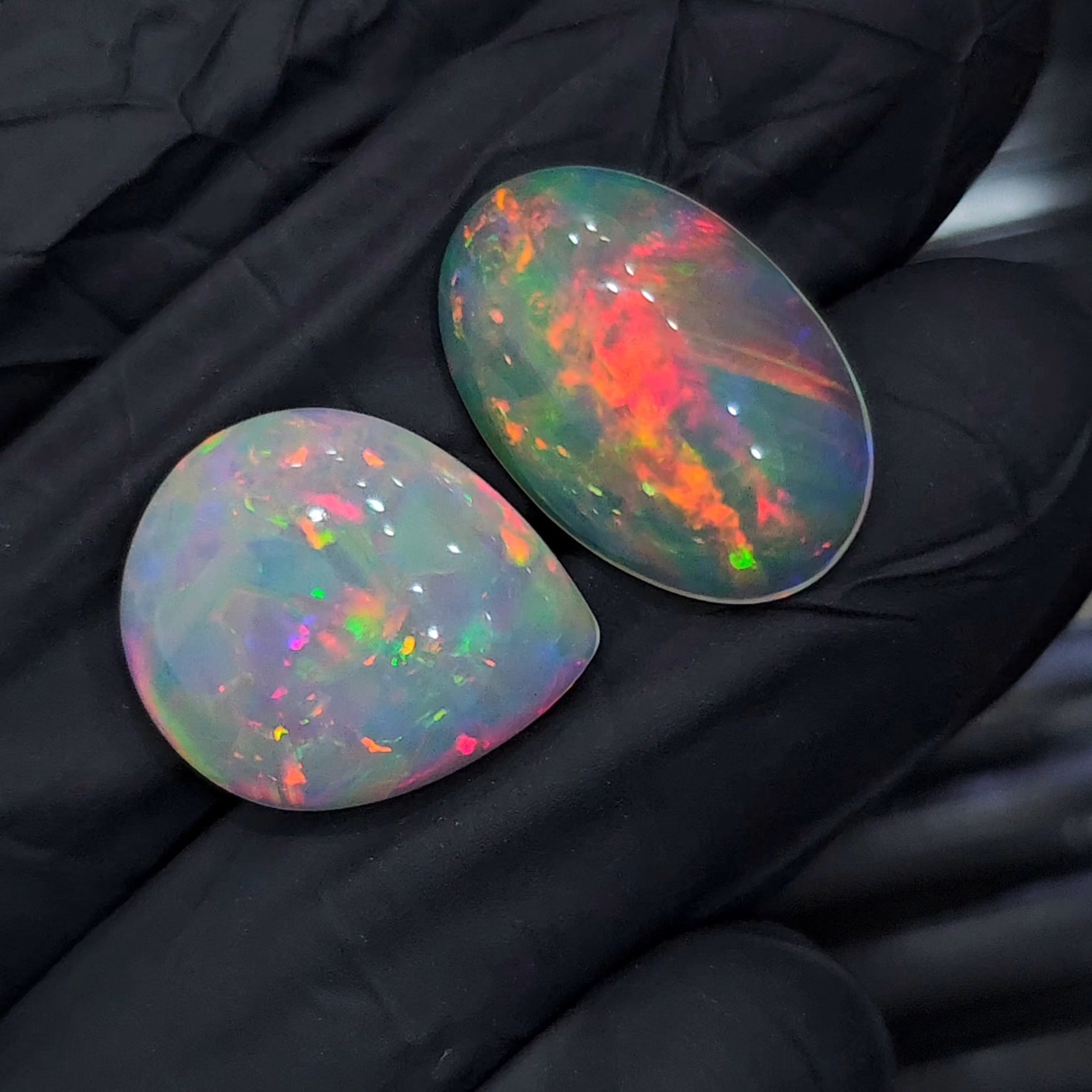 2pcs Natural Ethiopian Opal Cabochon | Oval & Teardrop | Size: 18-19mm