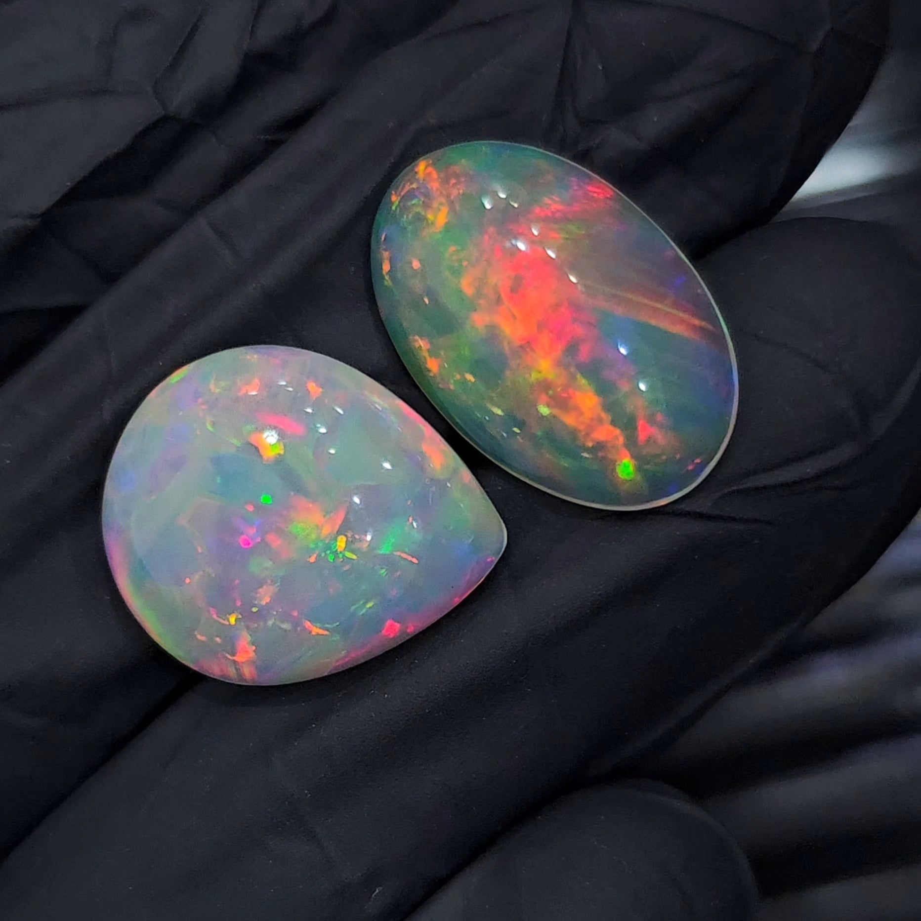 2pcs Natural Ethiopian Opal Cabochon | Oval & Teardrop | Size: 18-19mm