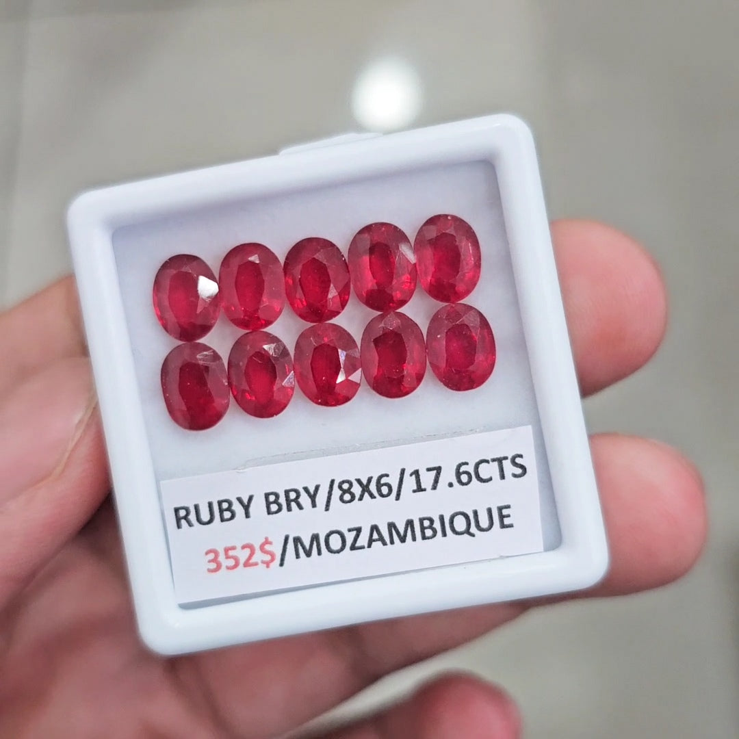 10Pcs of Natural Mozambique Ruby Faceted  | Oval | Size: 8x6mm - The LabradoriteKing