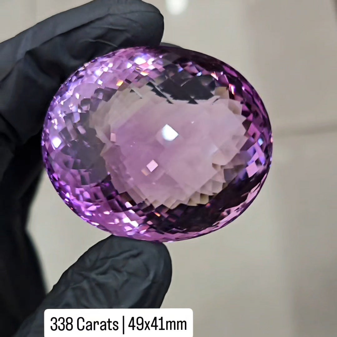 338Cts | Natural Big Size Lavender Amethyst Checker Cut | Oval | 49x41mm - The LabradoriteKing