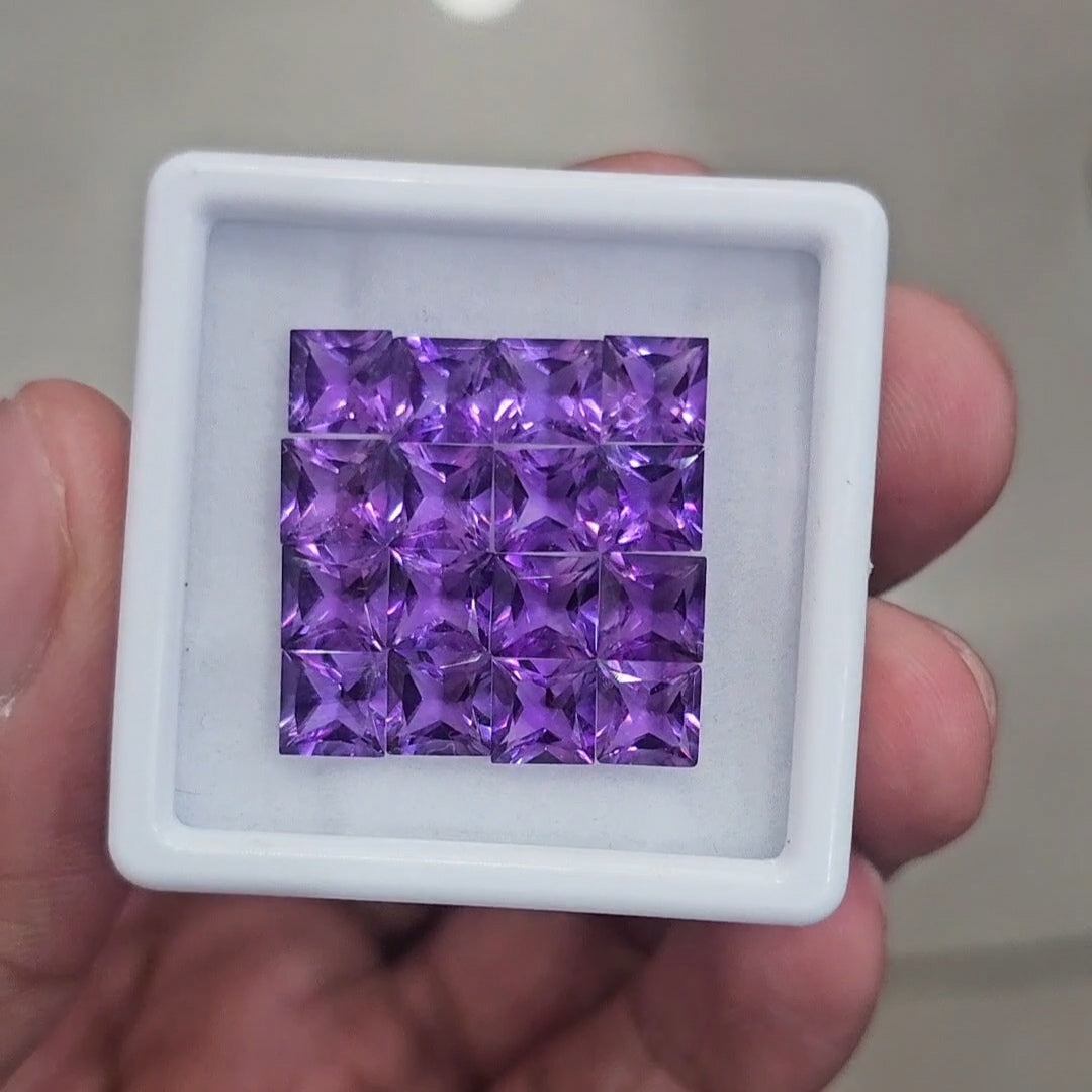 16 Pcs of Natural Amethyst Faceted | Square | Size: 6mm - The LabradoriteKing