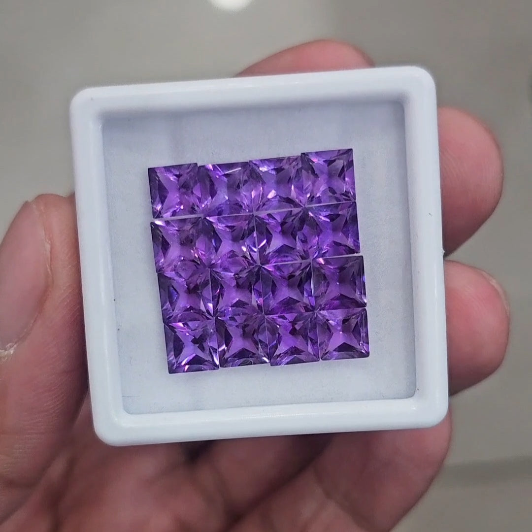 16 Pcs of Natural Amethyst Faceted | Square | Size: 6mm - The LabradoriteKing