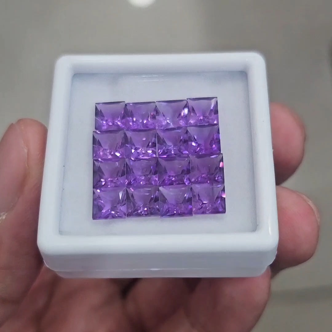 16 Pcs of Natural Amethyst Faceted | Square | Size: 6mm - The LabradoriteKing