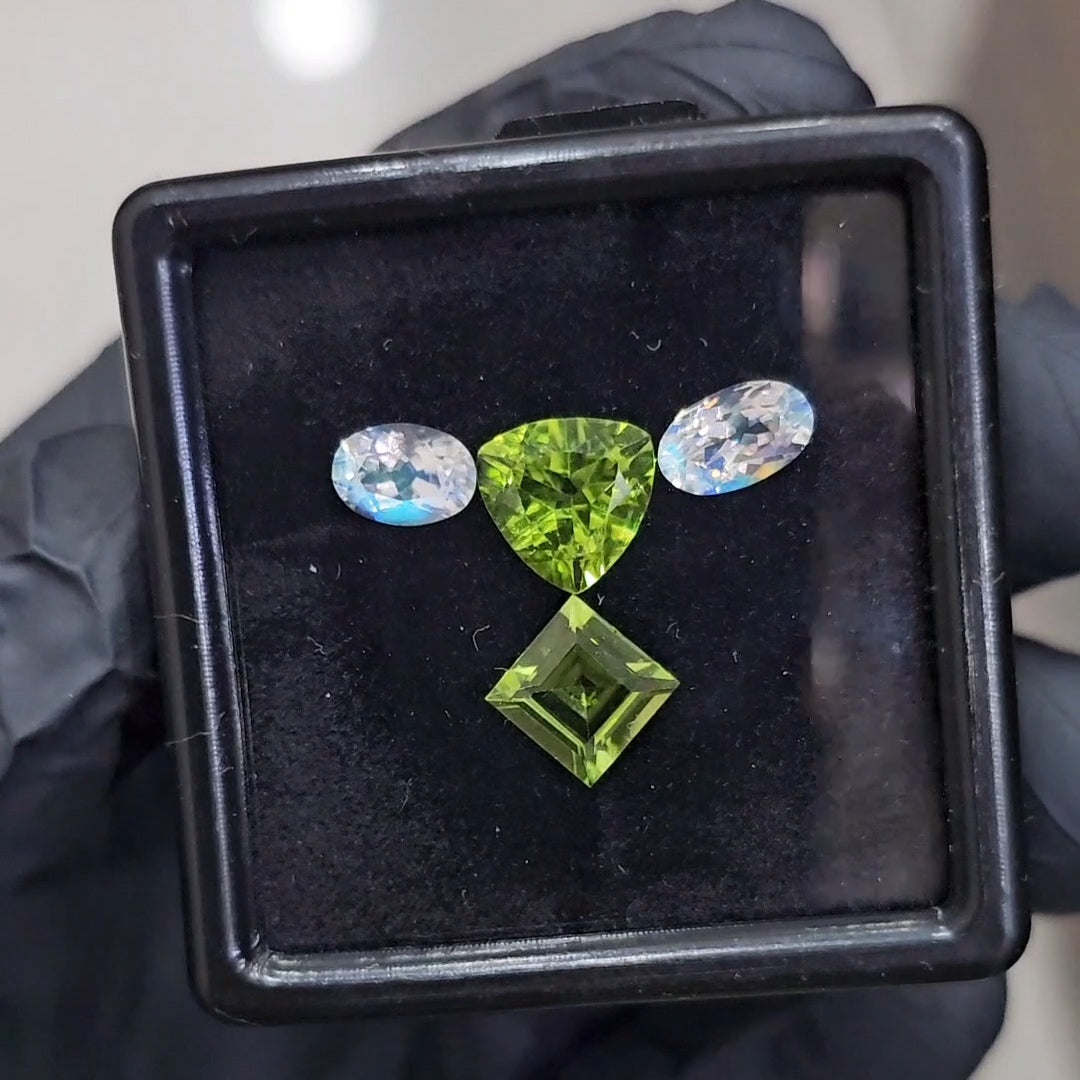 4Pcs of Natural Peridot & Madagascar Moonstones Faceted | Mix Shape | Size: 7-9mm - The LabradoriteKing