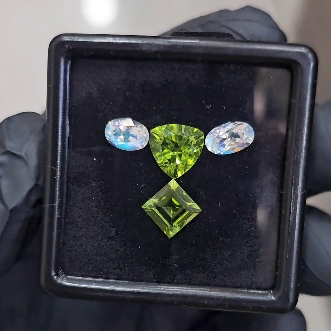 4Pcs of Natural Peridot & Madagascar Moonstones Faceted | Mix Shape | Size: 7-9mm - The LabradoriteKing