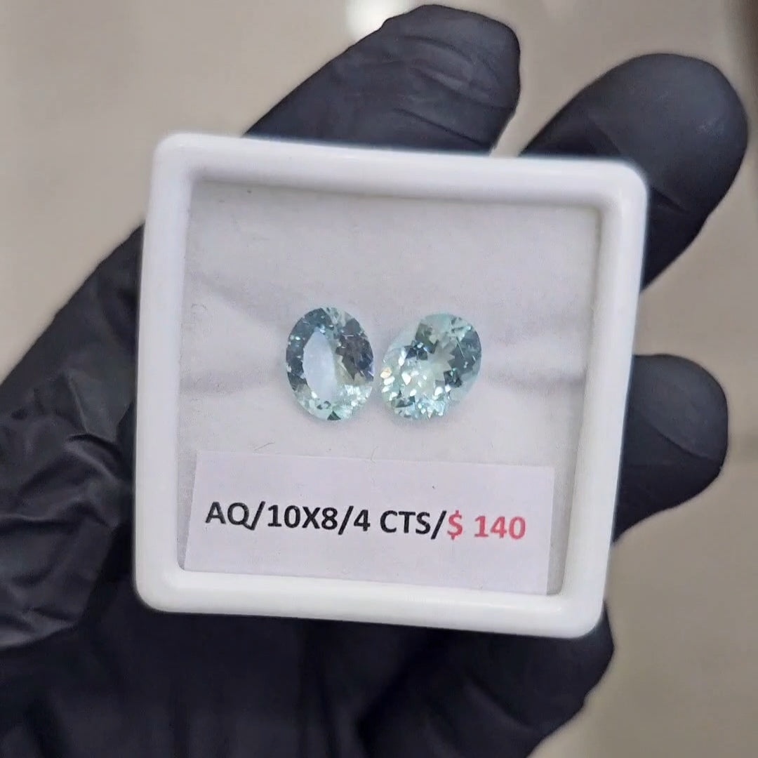 2Pcs of Natural Aquamarine Faceted | Oval | Size: 10x8mm - The LabradoriteKing