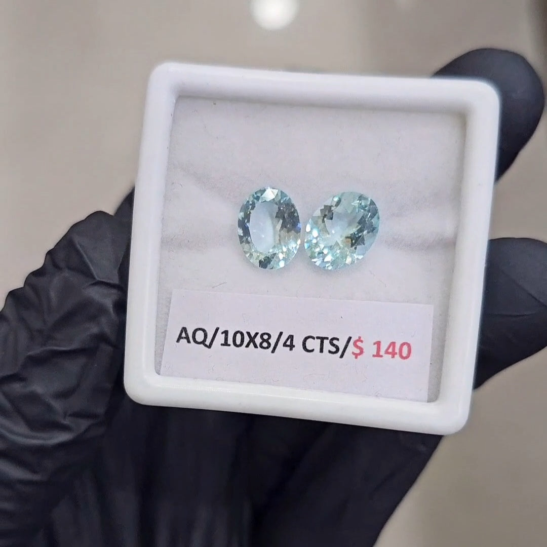 2Pcs of Natural Aquamarine Faceted | Oval | Size: 10x8mm - The LabradoriteKing