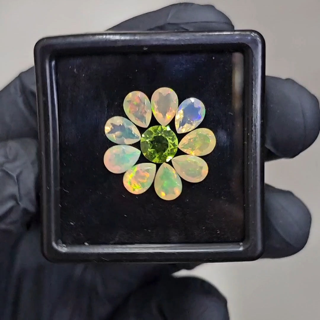 10Pcs of Natural Peridot & Opal Faceted | Round & Pear | Size: 7mm - The LabradoriteKing