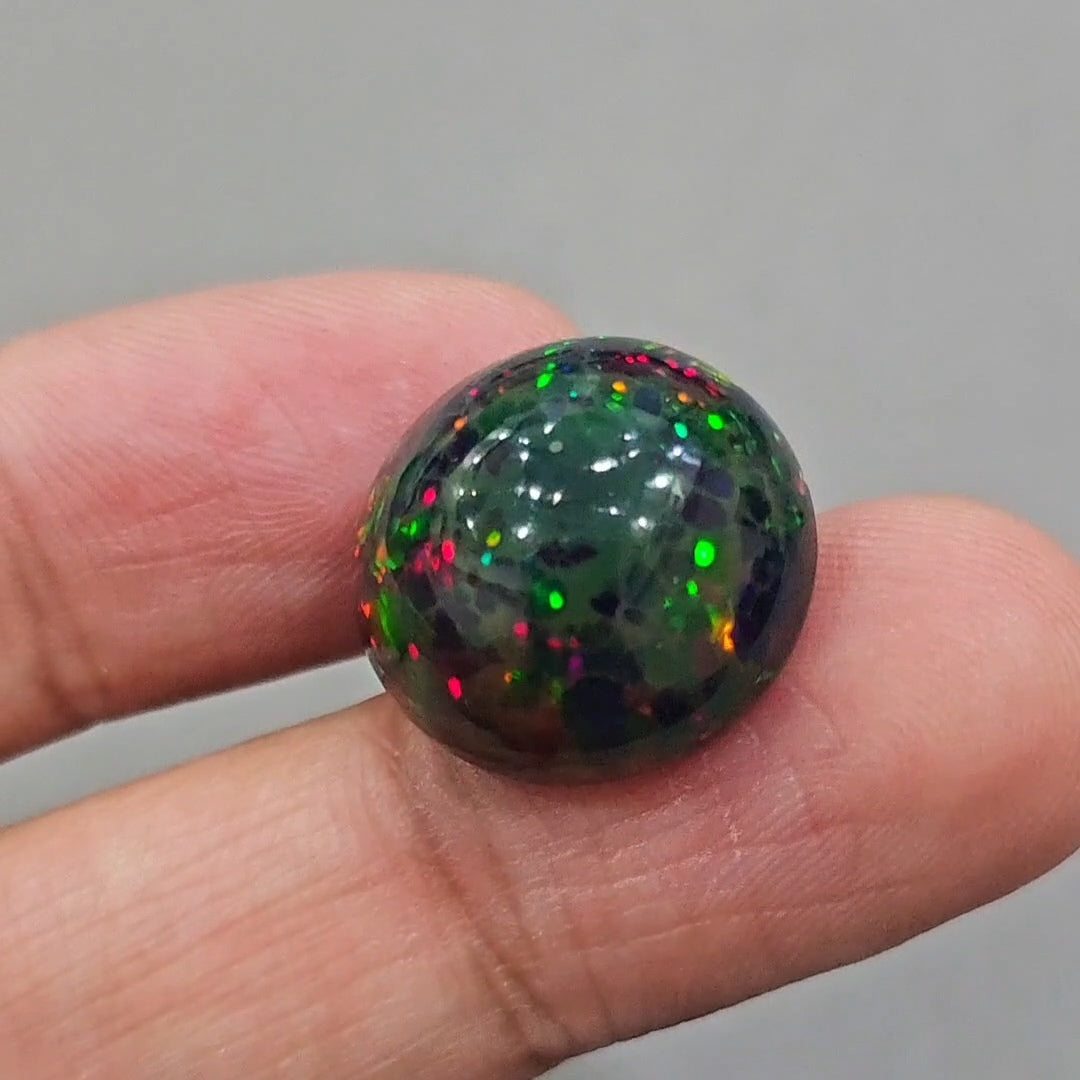 Natural Ethiopian Black Smoked Opal Cabochon | Round | Size: 18mm | 15.6 Cts - The LabradoriteKing