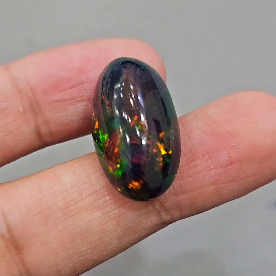 Natural Ethiopian Black Smoked Opal Cabochon | Oval | Size: 27x15mm | 22Cts - The LabradoriteKing