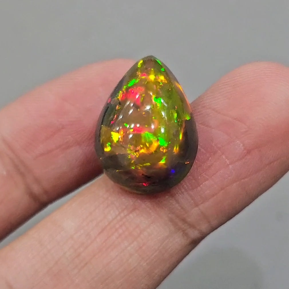 Natural Ethiopian Black Smoked Opal Cabochon | Pear | Size: 21x15mm | 15.3Cts - The LabradoriteKing