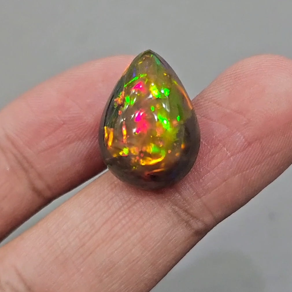 Natural Ethiopian Black Smoked Opal Cabochon | Pear | Size: 21x15mm | 15.3Cts - The LabradoriteKing