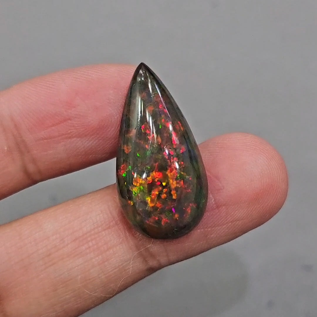 Natural Ethiopian Black Smoked Opal Cabochon | Pear | Size: 30x15mm | 14.5Cts - The LabradoriteKing