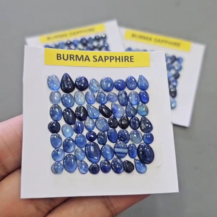 1 Card of Natural Unheated Burma Sapphire Cabochons | 3–8mm | Mixed Shapes