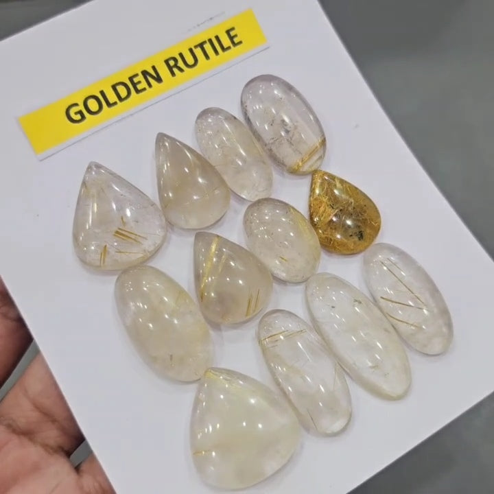 1 Card of Natural Golden Rutile Cabochons | 22–35mm | High Flash & Premium Quality
