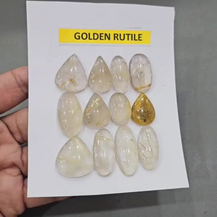 1 Card of Natural Golden Rutile Cabochons | 22–35mm | High Flash & Premium Quality