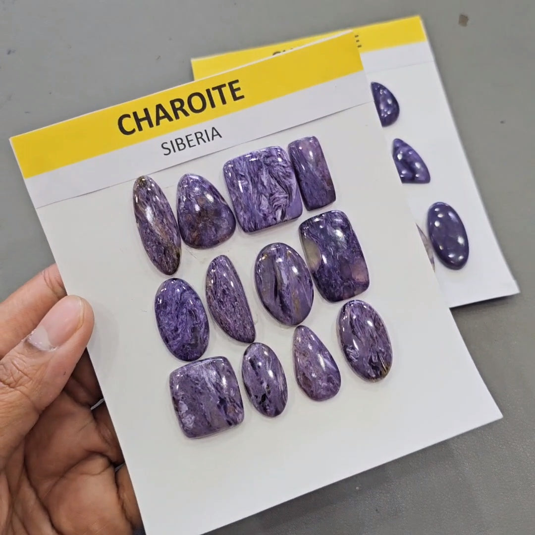 1 Card Natural Charoite Cabochons | 20–42mm | Flashy Quality Gemstone