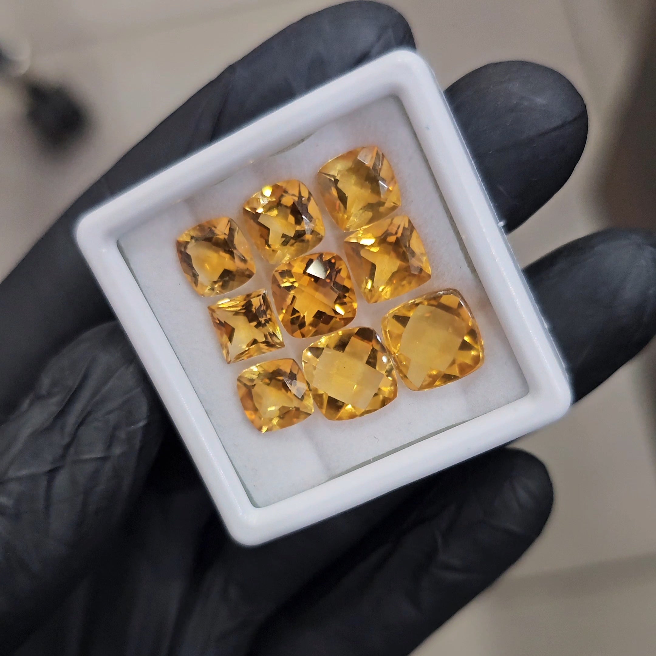 9 Pcs Natural Citrine Faceted | Shape: Square | Size: 7-10mm