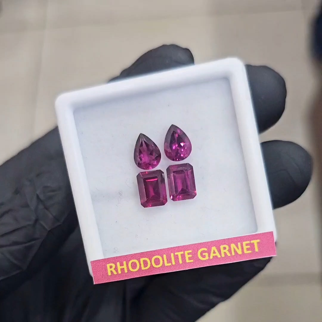 4 Pcs Natural Rhodolite Garnet Faceted | Shape: Pear & Rectangle | Size: 8x6mm - The LabradoriteKing