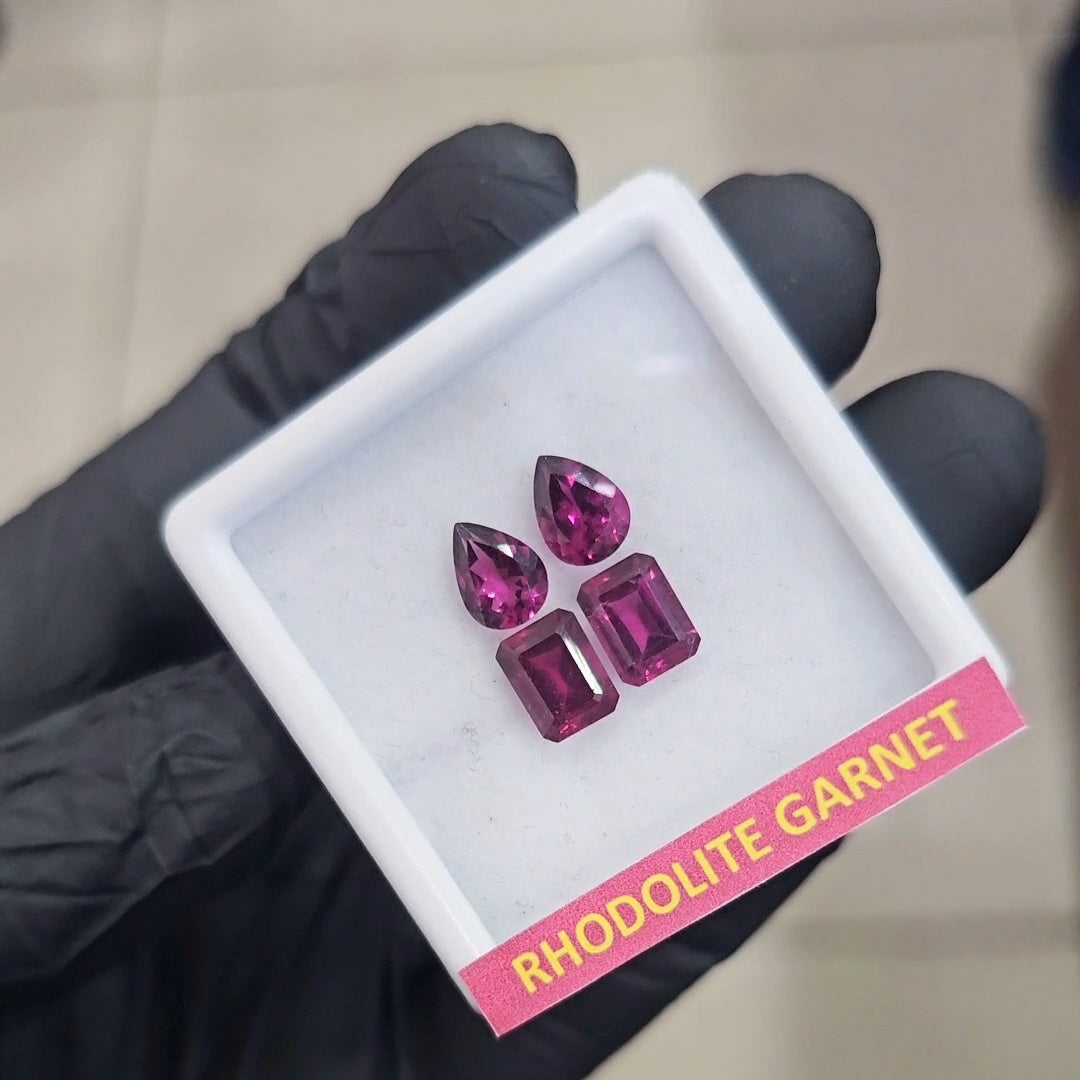 4 Pcs Natural Rhodolite Garnet Faceted | Shape: Pear & Rectangle | Size: 8x6mm - The LabradoriteKing